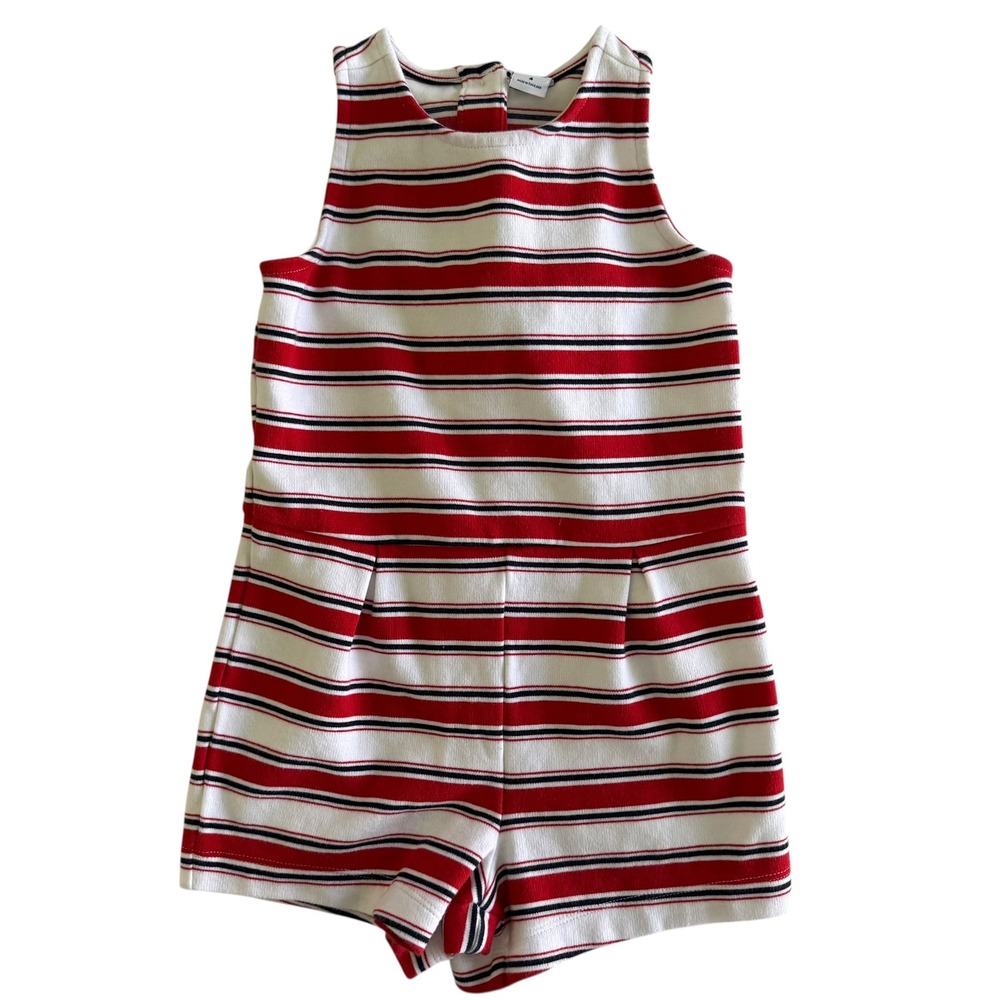 JANIE and JACK Red White‎ and Blue Americana Striped Sleeveless Girls Romper, 4